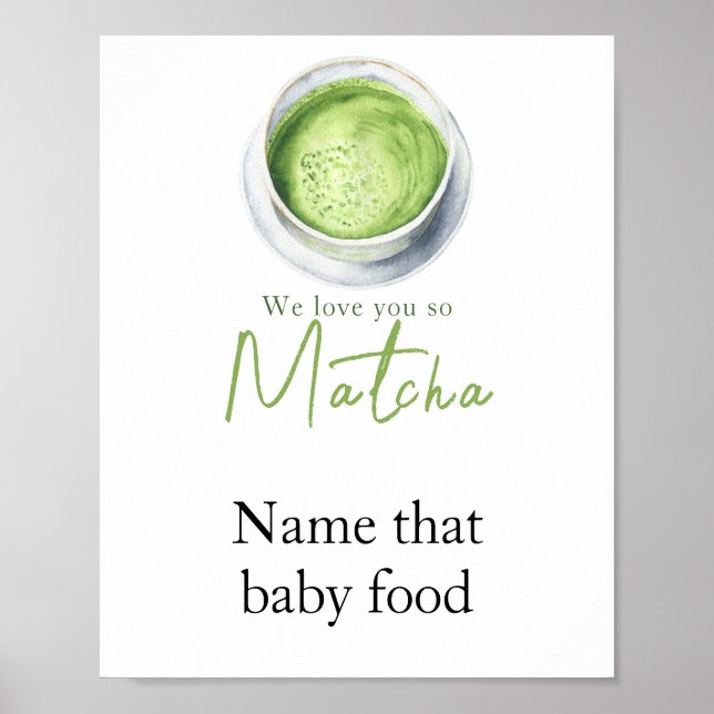 Matcha Latte Baby Dusche - Benennen Sie das Babyna Poster (Vorne)
