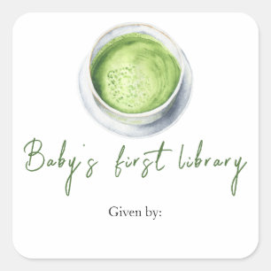 Matcha Latte Baby Shower - Bibliothek des Babys Quadratischer Aufkleber