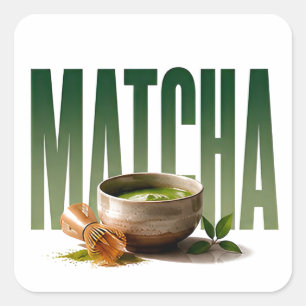 Matcha Luxus-Tea-Editorial-Grafik Quadratischer Aufkleber