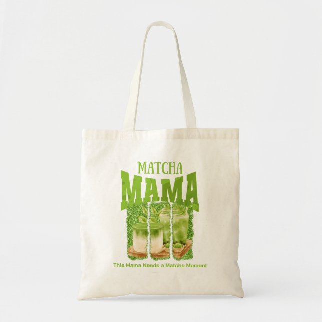 MATCHA MAMA Green Glitzer Brush Stroke Tragetasche (Vorne)