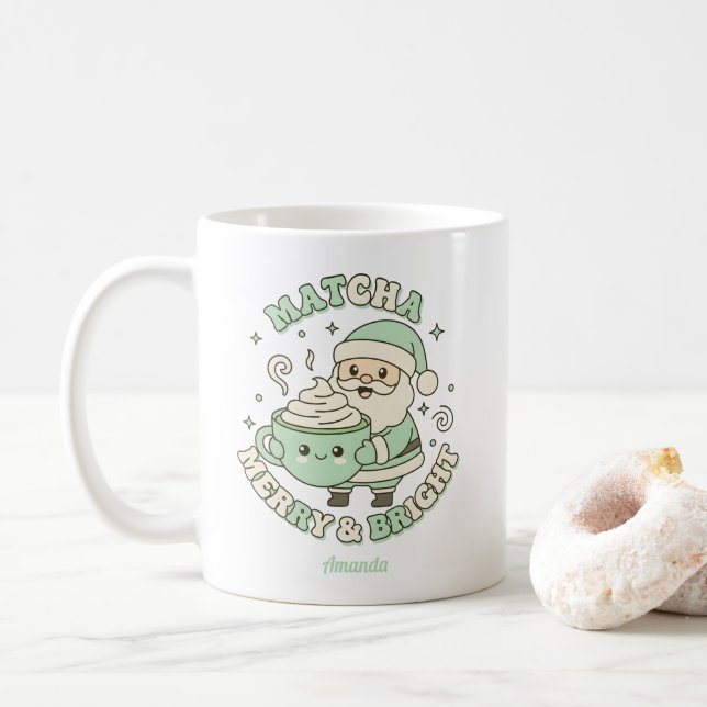Matcha Merry & Bright Weihnachtsmann Kaffeetasse (Mit Donut)