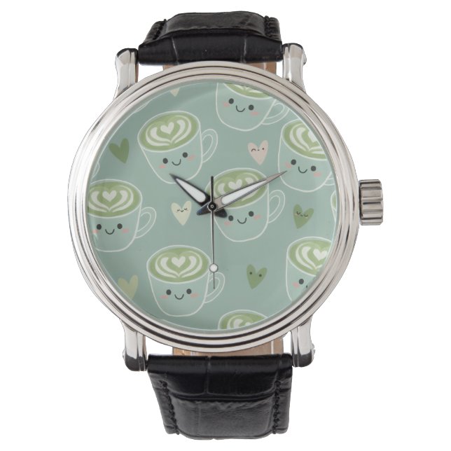 Matcha Moments Watch – Kawaii Green Tea Latte Time Armbanduhr (Vorderseite)