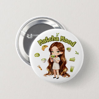 Matcha Mood Aesthetic Design Cute Green Tea Vibes Button
