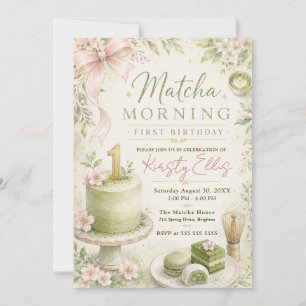Matcha Morgen Erster Geburtstag Einladung