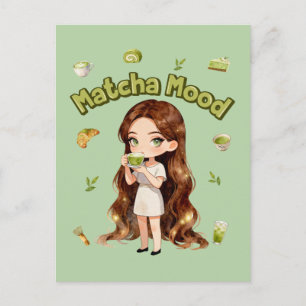 Matcha-Stimmung Ästhetisches Design Süße Grüntee-V Postkarte