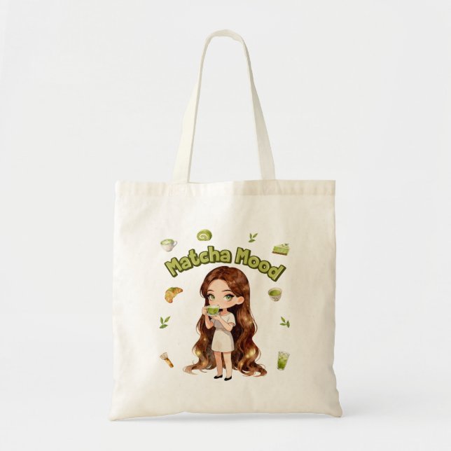Matcha-Stimmung Ästhetisches Design Süße Grüntee-V Tragetasche (Vorne)