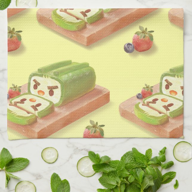 Matcha Swiss Roll: Iron T Grüner Tee Cake Art Geschirrtuch (Gefaltet)
