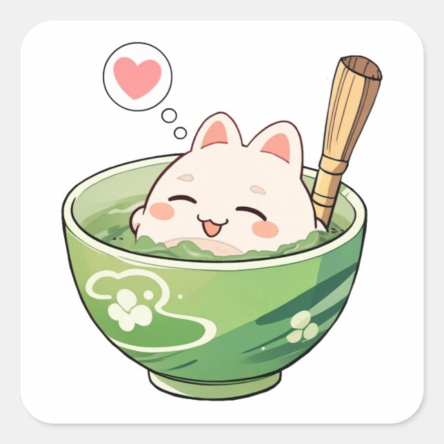 Matcha Tea Cat Relaxing Sticker (Vorderseite)