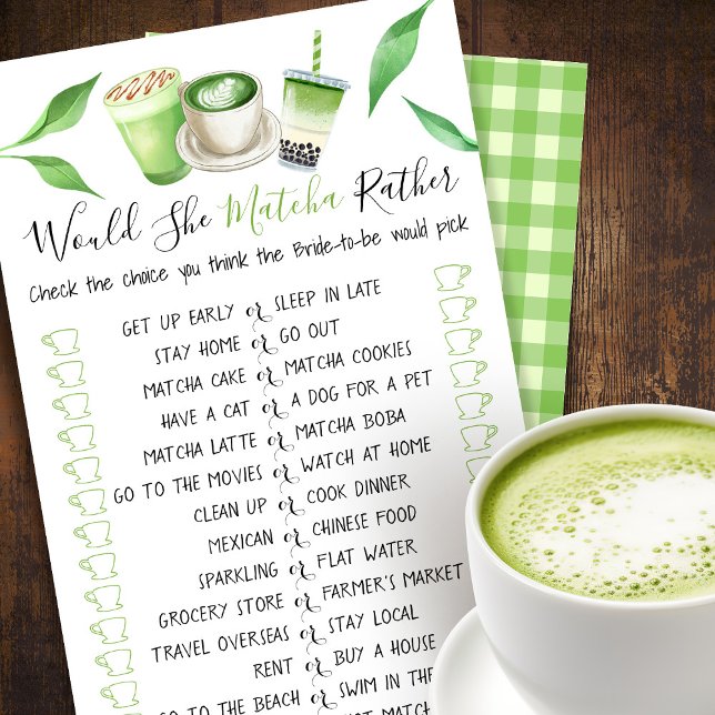 Matcha Themed Shower Bridal Shower Game Card Flyer (Von Creator hochgeladen)