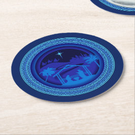Matching Blue Nativity Weihnachten Runder Pappuntersetzer