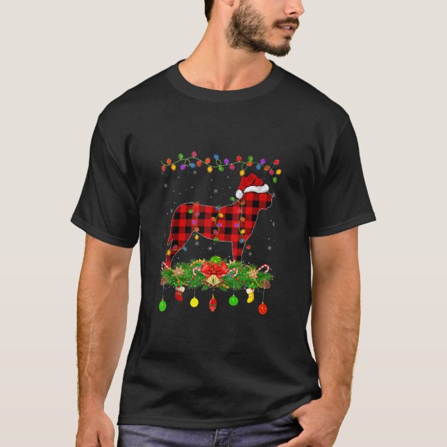 Matching Buffalo Plaid English Mastiff Dog Christm T-Shirt (Vorderseite)