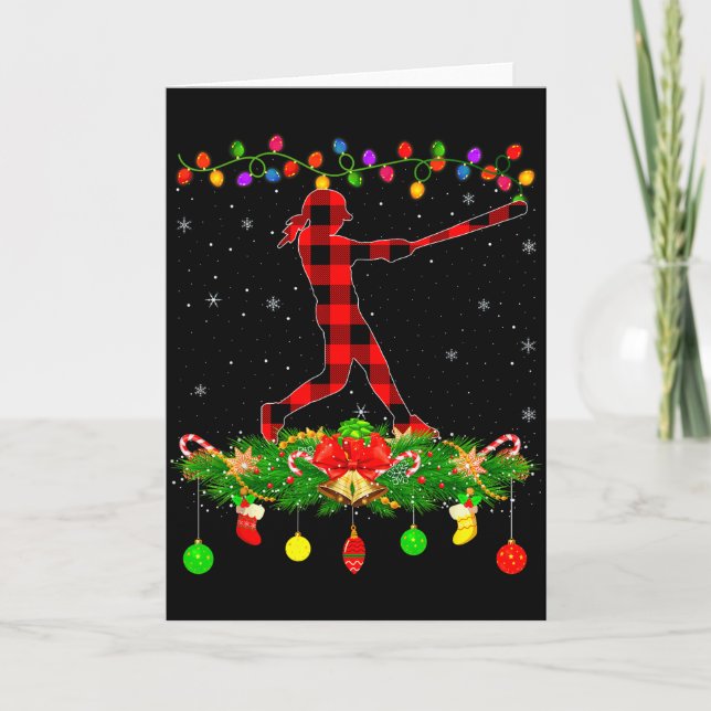 Matching Buffalo Plaid Softball Srts Christmas Paj Karte (Vorderseite)