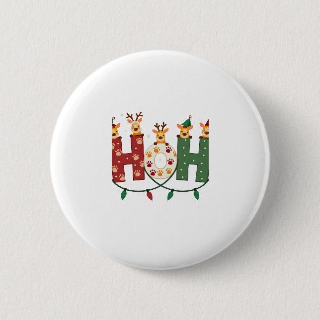 Matching Christmas Santa Hat Ho Ho Ho Giraffe Anim Button (Vorderseite)