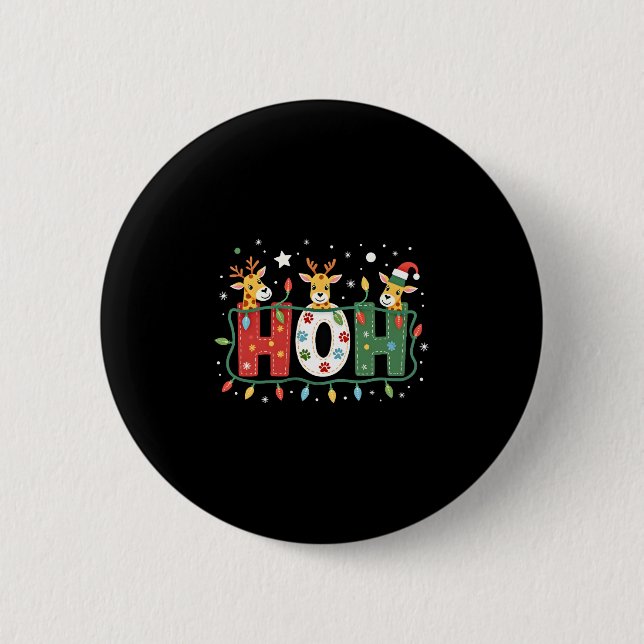 Matching Christmas Santa Hat Ho Ho Ho Giraffe Anim Button (Vorderseite)