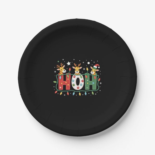 Matching Christmas Santa Hat Ho Ho Ho Giraffe Anim Pappteller (Vorderseite)