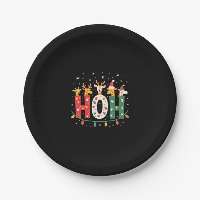 Matching Christmas Santa Hat Ho Ho Ho Giraffe Anim Pappteller (Vorderseite)