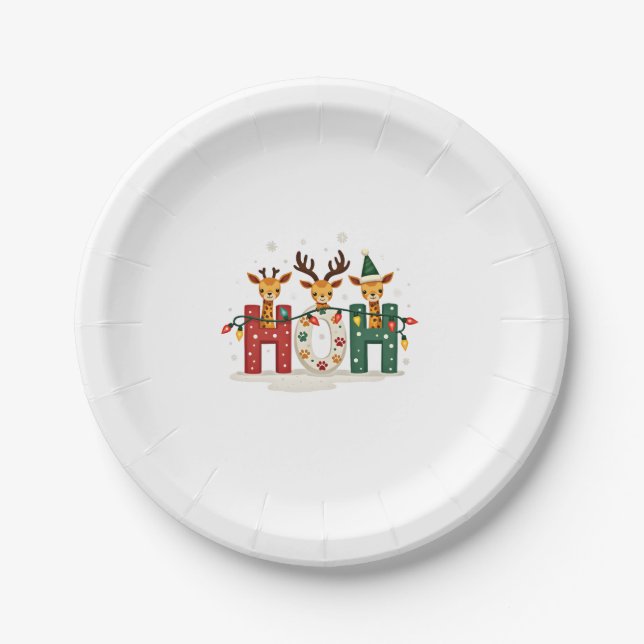 Matching Christmas Santa Hat Ho Ho Ho Giraffe Anim Pappteller (Vorderseite)