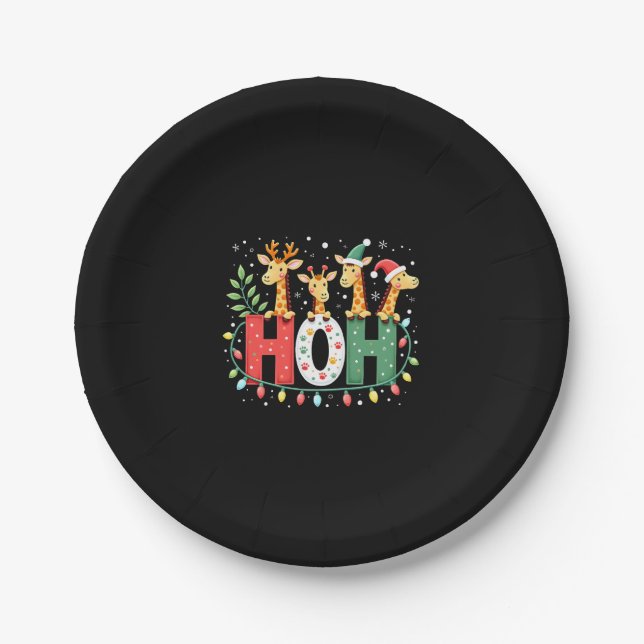 Matching Christmas Santa Hat Ho Ho Ho Giraffe Anim Pappteller (Vorderseite)