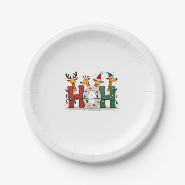 Matching Christmas Santa Hat Ho Ho Ho Giraffe Anim Pappteller (Vorderseite)