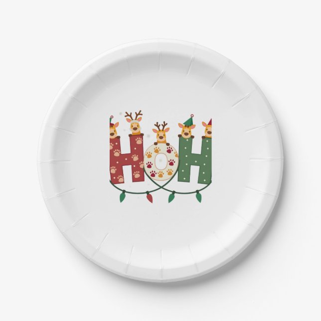 Matching Christmas Santa Hat Ho Ho Ho Giraffe Anim Pappteller (Vorderseite)