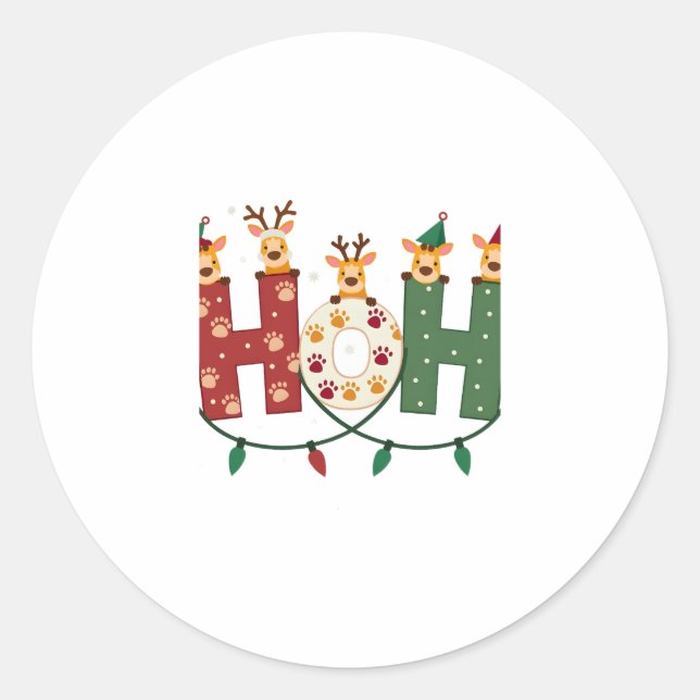 Matching Christmas Santa Hat Ho Ho Ho Giraffe Anim Runder Aufkleber (Vorderseite)