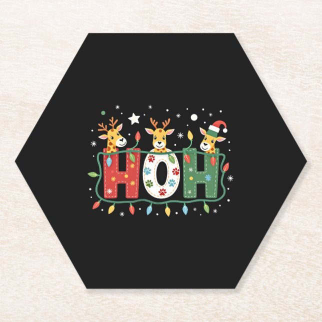 Matching Christmas Santa Hat Ho Ho Ho Giraffe Anim Untersetzer (Vorderseite)