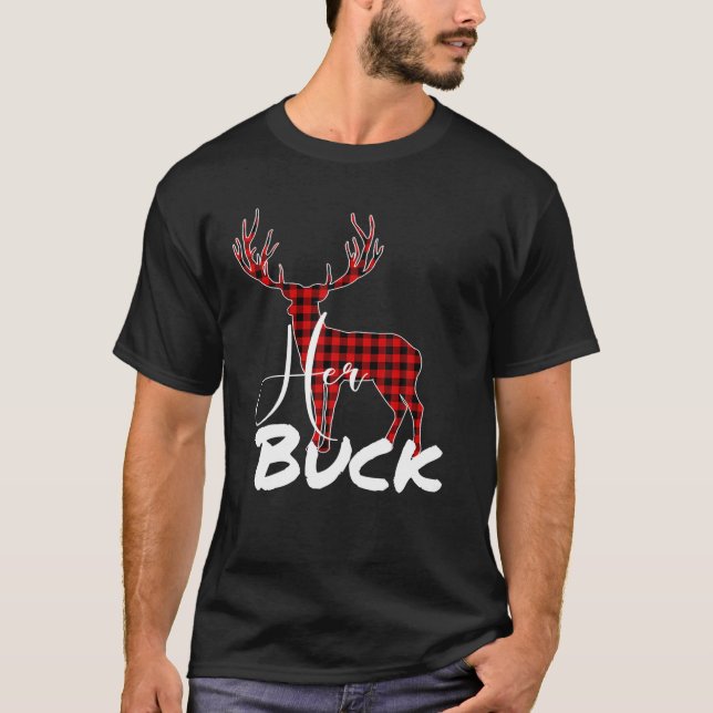 Matching Couples Christmas Pajamas Buffalo Kariert T-Shirt (Vorderseite)