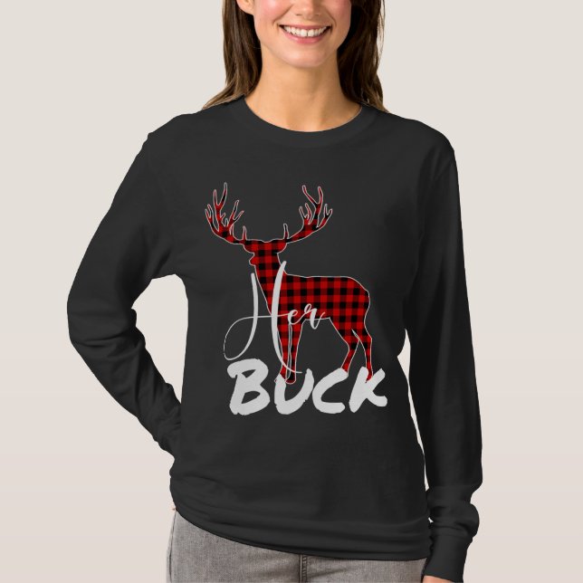 Matching Couples Christmas Pajamas Buffalo Kariert T-Shirt (Vorderseite)