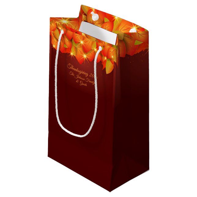 Matching Erntedank Orange Leaf Name Jahr Klein Kleine Geschenktüte (Vorderseite Schrägansicht)