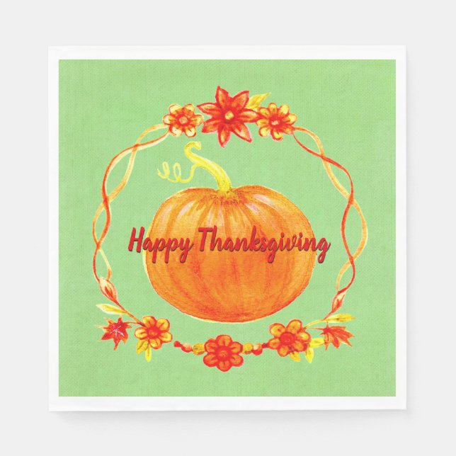 Matching Erntedank Watercolor Pumpkin Luncheon Serviette (Vorderseite)