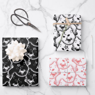 Matching Gothic Cat Niedlich Kitten Pentagramm Geschenkpapier Set