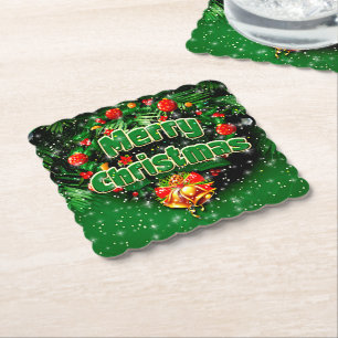 Matching Green Merry Christmas Gold Bells Untersetzer