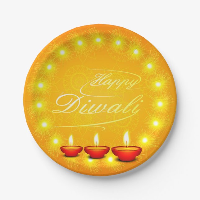Matching Happy Diwali Yellow 7" Platine Pappteller (Vorderseite)