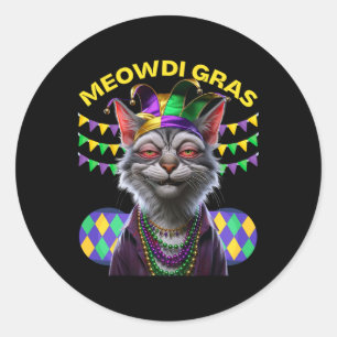 Matching Mens Womans Funny Meowdi Gras Cat Mardi G Runder Aufkleber
