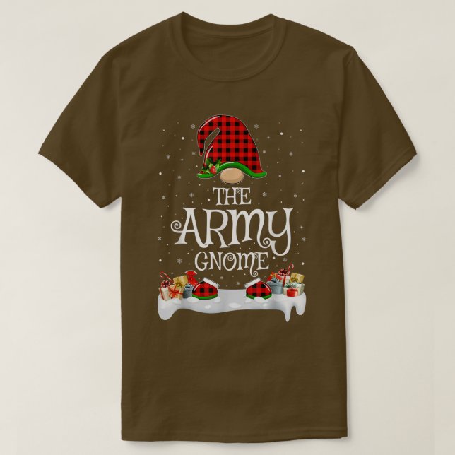 Matching Red Buffalo Plaid The Army Gnome Christma T-Shirt (Design vorne)