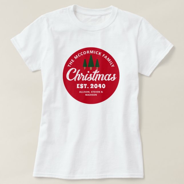 Matching Retro Vintage Weihnachtsfamilie Name T-Shirt (Design vorne)