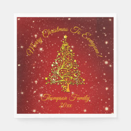 Matching Set Christmas Red Gold Tree Name Luncheon Serviette