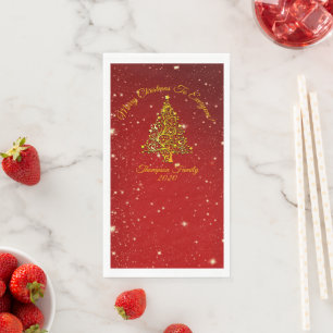 Matching Set Christmas Red Gold Tree Name Serviette