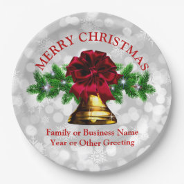 Matching Set - Gold Bell Red Bow Christmas 20xx 9" Pappteller