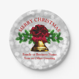 Matching Set Gold Bell Red Bow Weihnachten 20xx 7" Pappteller