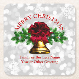 Matching Set Gold Bell Red Bow Weihnachten Rechteckiger Pappuntersetzer