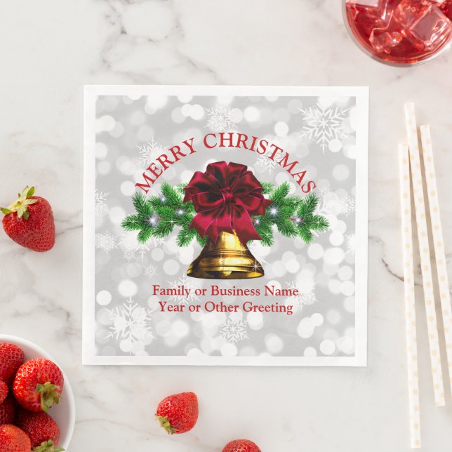 Matching Set Gold Bell Red Bow Weihnachten Serviette (Beispiel)