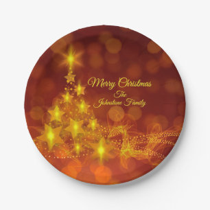 Matching Set Gold Stars Tree Change Name 7" Pappteller