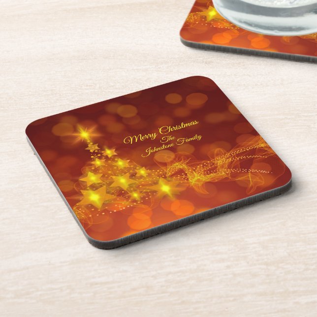 Matching Set Gold Stars Tree Change Name cork back Getränkeuntersetzer (Linke Seite)