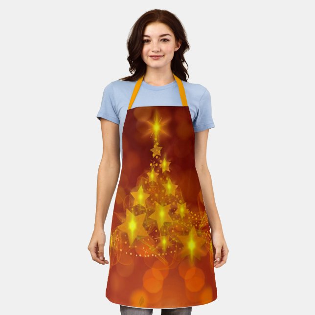 Matching Set Gold Stars Weihnachtsbaum Schürze (Getragen)