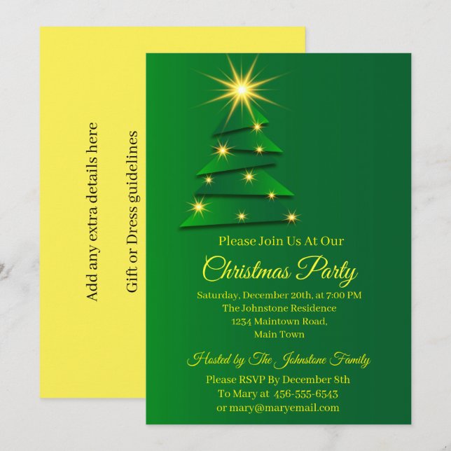 Matching Set Green Tree Change Name Text Weihnacht Einladung (Vorne/Hinten)