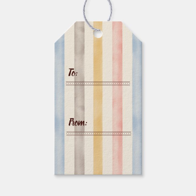 Matching, Subdued Pink, Yellow and Blue Striped Geschenkanhänger (Vorderseite)