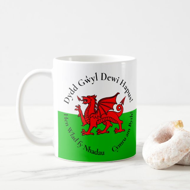 Matching Welsh Dragon St David's Day Kaffeetasse (Mit Donut)
