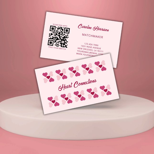 Matchmaker Verabreden Service Red Pink Hearts QR C Visitenkarte (Von Creator hochgeladen)