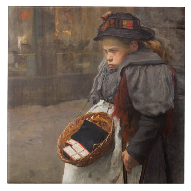 Matchstick Girl Poor Street Urchin Urban Poverty Fliese (Vorderseite)